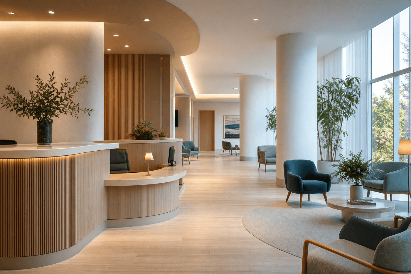 Bright reception and waiting area with step-free circulation