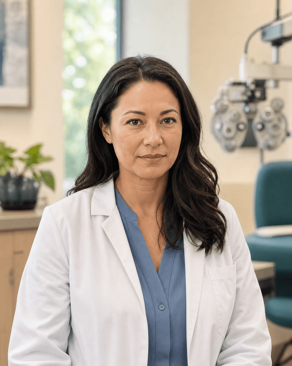 Portrait representation of fictional ophthalmologist Mira Patel